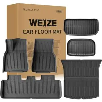 Weize Floor Mats & Cargo Liners Fits Tesla Model Y 5-Seat 2021-2024 2025 All Weather TPE Floor Mats and Cargo Trunk Mats Accessories, Set of 6 Mats (Not Fit 7-Seat)