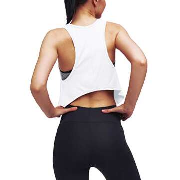 Mippo Cropped Tank Tops for Women Loose Workout Tops Muscle Shirts High Neck Exercise Tank Athletic Gym Active Wear White M