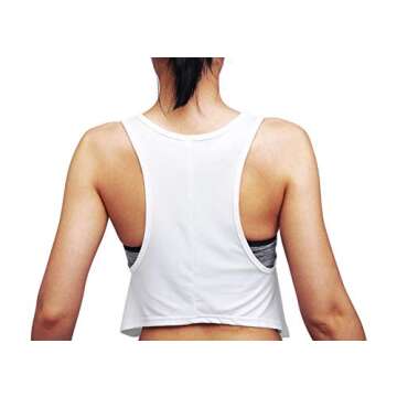 Mippo Cropped Tank Tops for Women Loose Workout Tops Muscle Shirts High Neck Exercise Tank Athletic Gym Active Wear White M