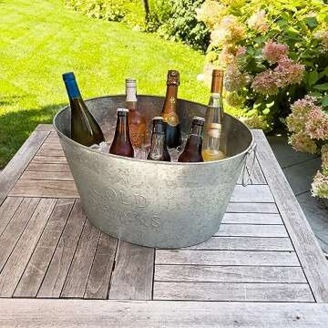 Mind Reader Ice Beverage Bucket for Parties, Wine Bucket, Baby Photos, Galvanized Metal, 19.5"L x 14...