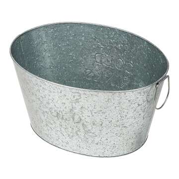 Mind Reader Ice Beverage Bucket for Parties, Wine Bucket, Baby Photos, Galvanized Metal, 19.5"L x 14.25"W x 10.5"H, Silver