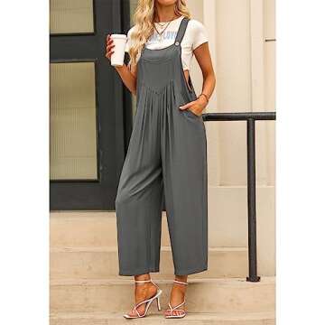 luvamia Jumpsuits for Women Casual Loose Wide Leg Boho Overall Jumpsuit Baggy Summer Outfits with Pockets Bib Overalls Women's Clothing Womens Overalls Baggy Overalls Ultimate Gray Size 16 Size 18