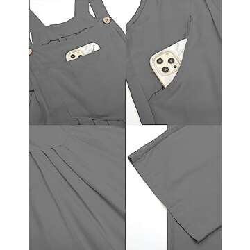 luvamia Jumpsuits for Women Casual Loose Wide Leg Boho Overall Jumpsuit Baggy Summer Outfits with Pockets Bib Overalls Women's Clothing Womens Overalls Baggy Overalls Ultimate Gray Size 16 Size 18