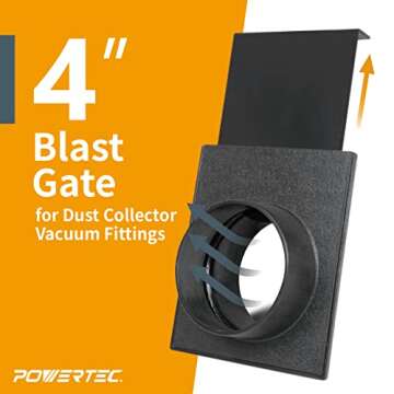 POWERTEC 70108 4 Inch Blast Gate for Dust Collector, Dust Collection Fittings