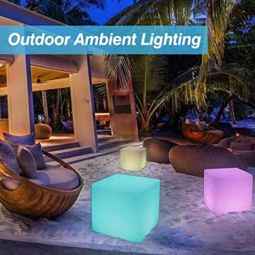 YESIE 16-Inch Cordless LED Cube Chair Light,Detachable Easy Charging,Remote Control Side Table,Accen...