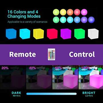YESIE 16-Inch Cordless LED Cube Chair Light,Detachable Easy Charging,Remote Control Side Table,Accent Lava Lamp,16 RGB Colors Tesseract Cube Mood Lamp for Adult