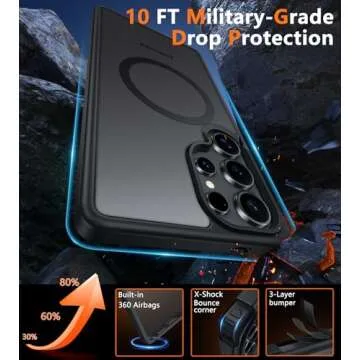 FNTCASE for Samsung Galaxy S25-Ultra Case: Magnetic Matte Military Grade Drop Protection Translucent Cell Phone Cover - Slim Rugged Durable Shockproof Protective Phonecase - 6.9 inches (Black)