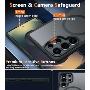 FNTCASE for Samsung Galaxy S25-Ultra Case: Magnetic Matte Military Grade Drop Protection Translucent Cell Phone Cover - Slim Rugged Durable Shockproof Protective Phonecase - 6.9 inches (Black)