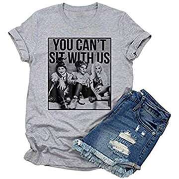 You Can't Sit with Us Halloween Shirt Sanderson Sisters Tshirt for Women Hocus Pocus Cute Tee Fall C...