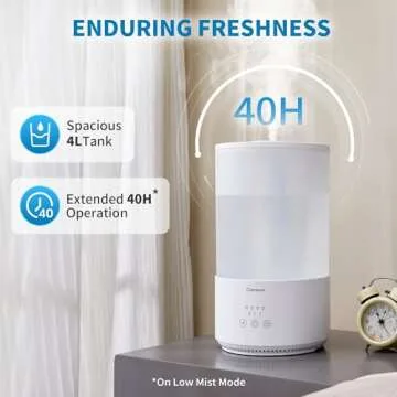 Clarston Humidifiers for Bedroom, 4L Cool Mist Humidifier with Essential Oils Diffuser and Nightlight, Top Fill Humidifiers for Home Large Room, Timer, Auto Shut-off, 40H Runtime