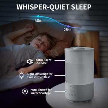 Clarston Humidifiers for Bedroom, 4L Cool Mist Humidifier with Essential Oils Diffuser and Nightlight, Top Fill Humidifiers for Home Large Room, Timer, Auto Shut-off, 40H Runtime