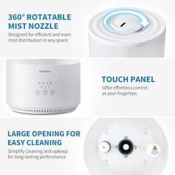 Clarston Humidifiers for Bedroom, 4L Cool Mist Humidifier with Essential Oils Diffuser and Nightlight, Top Fill Humidifiers for Home Large Room, Timer, Auto Shut-off, 40H Runtime