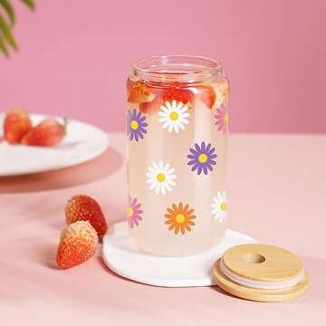 GSPY Daisy Aesthetic Gifts 16 oz Glass Coffee Cup