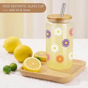 GSPY Daisy Aesthetic Gifts 16 oz Glass Coffee Cup
