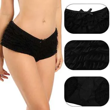 SHARICCA Womens Sexy Mesh Ruffle Panties Booty Boy Shorts Underwear (Black, S/M)