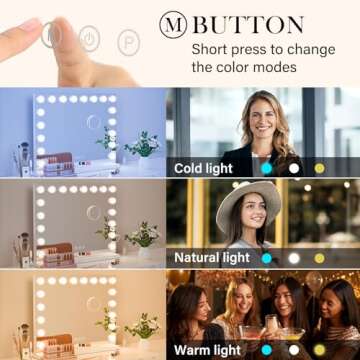 Uliyati Vanity Mirror with Lights,18 LED Bulbs,31"x 23" Large Hollywood Lighted Vanity Mirror with Lights,3 Colors Modes,Touch Control,USB & Type-C Charging Port,10X Mirror,Tabletop or Wall-Mount