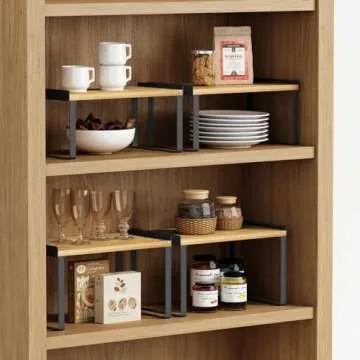 Goozii Kitchen Cabinet Organizer Shelves Set of 4, Expandable Counter Shelf Rack for Plate Dish Cup ...
