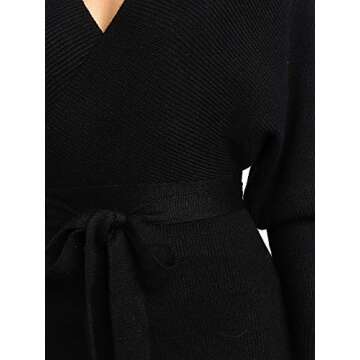 Chang Yun Women's Long Maxi Sweater Dresses Sexy Wrap Batwing V Neck Slit Open Back Holiday Bodycon Dress with Belt