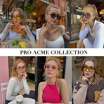 Pro Acme Vintage 70s Flat Pilot Sunglasses for Women Men, Small Frame Rectangular Glasses UV400 Protection Shades (Black Frame | Blue Lens)