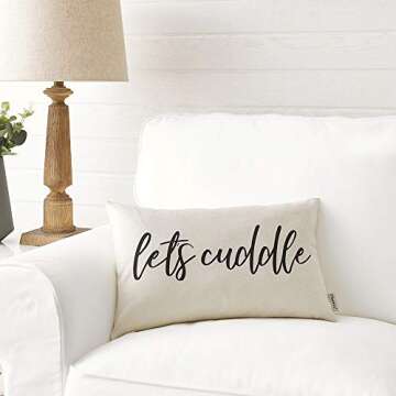 Farmhouse Pillow Covers with Let’s Cuddle Quote 12" x 20" Farmhouse Rustic Décor Lumbar Pillow Co...