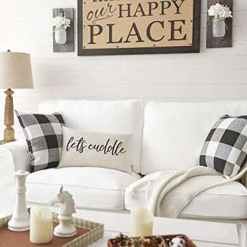 Farmhouse Pillow Covers with Let’s Cuddle Quote 12" x 20" Farmhouse Rustic Décor Lumbar Pillow Covers with Saying Housewarming Gifts Family Room Décor