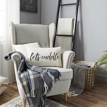 Farmhouse Pillow Covers with Let’s Cuddle Quote 12" x 20" Farmhouse Rustic Décor Lumbar Pillow Covers with Saying Housewarming Gifts Family Room Décor