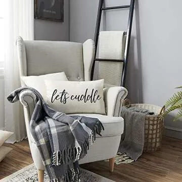 Farmhouse Pillow Covers with Let’s Cuddle Quote 12" x 20" Farmhouse Rustic Décor Lumbar Pillow Covers with Saying Housewarming Gifts Family Room Décor