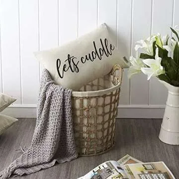 Farmhouse Pillow Covers with Let’s Cuddle Quote 12" x 20" Farmhouse Rustic Décor Lumbar Pillow Covers with Saying Housewarming Gifts Family Room Décor