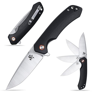 Sitivien ST118 Folding Knife, D2 Blade and G10 Handle EDC Tool Knife with Pocket Clip for Outdoor Ca...