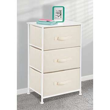 mDesign Steel Top and Frame Storage Dresser Tower Unit with 3 Removable Fabric Drawers for Bedroom, Living Room, or Bathroom - Holds Clothes, Accessories, Jane Collection - Cream/White