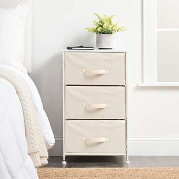 mDesign Steel Top and Frame Storage Dresser Tower Unit with 3 Removable Fabric Drawers for Bedroom, Living Room, or Bathroom - Holds Clothes, Accessories, Jane Collection - Cream/White