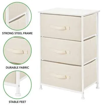 mDesign Steel Top and Frame Storage Dresser Tower Unit with 3 Removable Fabric Drawers for Bedroom, Living Room, or Bathroom - Holds Clothes, Accessories, Jane Collection - Cream/White