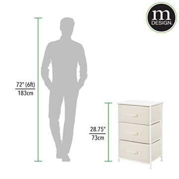mDesign Steel Top and Frame Storage Dresser Tower Unit with 3 Removable Fabric Drawers for Bedroom, Living Room, or Bathroom - Holds Clothes, Accessories, Jane Collection - Cream/White