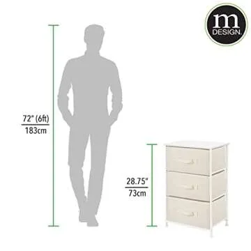 mDesign Steel Top and Frame Storage Dresser Tower Unit with 3 Removable Fabric Drawers for Bedroom, Living Room, or Bathroom - Holds Clothes, Accessories, Jane Collection - Cream/White