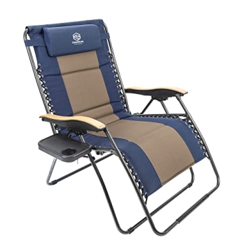 Coastrail Outdoor Zero Gravity Chair Wood Armrest XXL Camping Lounge Chair Patio Recliner Support 40...