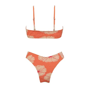 VOLAFA Women's Coral Orange Smocked Bikini Set Holiday Swimwear