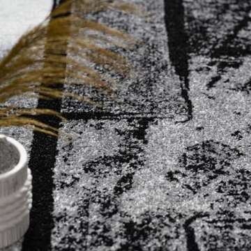 Area Rug Modern Abstract Paint Effect in Black Grey, Size: 2' x 3'3"