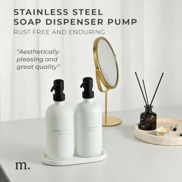 MaisoNovo Soap Dispenser 3-Piece Set | 16.9oz White Bottles with Black Stainless Steel Pumps