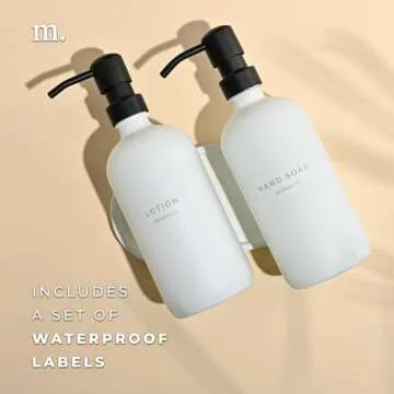 MaisoNovo Soap Dispenser 3-Piece Set | 16.9oz White Bottles with Black Stainless Steel Pumps