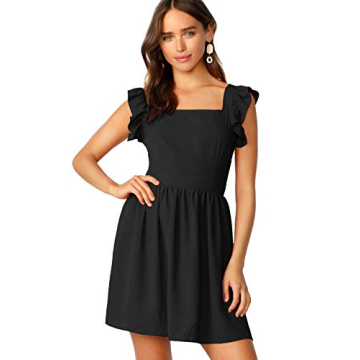 ROMWE Women's Cute Tie Back Ruffle Strap A-Line Dress