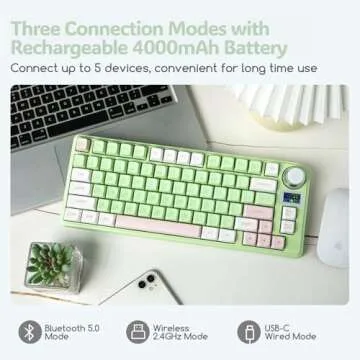 EPOMAKER TH80-X Gasket Mechanical Keyboard, 75% Layout Triple Mode Hot-swap Gaming Keyboard with 4000mAh Battery, LCD Screen, NKRO, RGB for Office/Win/Mac (Green, Epomaker Flamingo Switch)