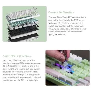 EPOMAKER TH80-X Gasket Mechanical Keyboard, 75% Layout Triple Mode Hot-swap Gaming Keyboard with 4000mAh Battery, LCD Screen, NKRO, RGB for Office/Win/Mac (Green, Epomaker Flamingo Switch)