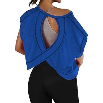 Anoumcy Cotton Open Back Workout Top for Women Casual Athletic Gym Yoga Workout Crop Shirts Running ...