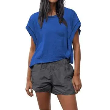 Anoumcy Cotton Open Back Workout Top for Women Casual Athletic Gym Yoga Workout Crop Shirts Running Activewear Tops Blue L