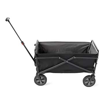 Seina 150 Pound Capacity Heavy Duty Steel Compact Folding Outdoor Utility Cart Wagon with All Terrain Rubber Wheels, Black and Grey
