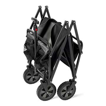 Seina 150 Pound Capacity Heavy Duty Steel Compact Folding Outdoor Utility Cart Wagon with All Terrain Rubber Wheels, Black and Grey