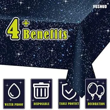 Vusnud 3 Packs - Space Tablecloth, Galaxy Themed Plastic Table Cover, Disposable Plastic Star Party Table Cover, 54’’ x 108’’, Fit for 8 Ft Table, for Home Decoration