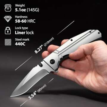 Durable Pocket Knife with Folding Blade and Grip Handle