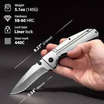 Durable Pocket Knife with Folding Blade and Grip Handle