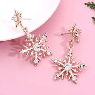 Stylish Winter Snowflake Dangle Earrings for Women